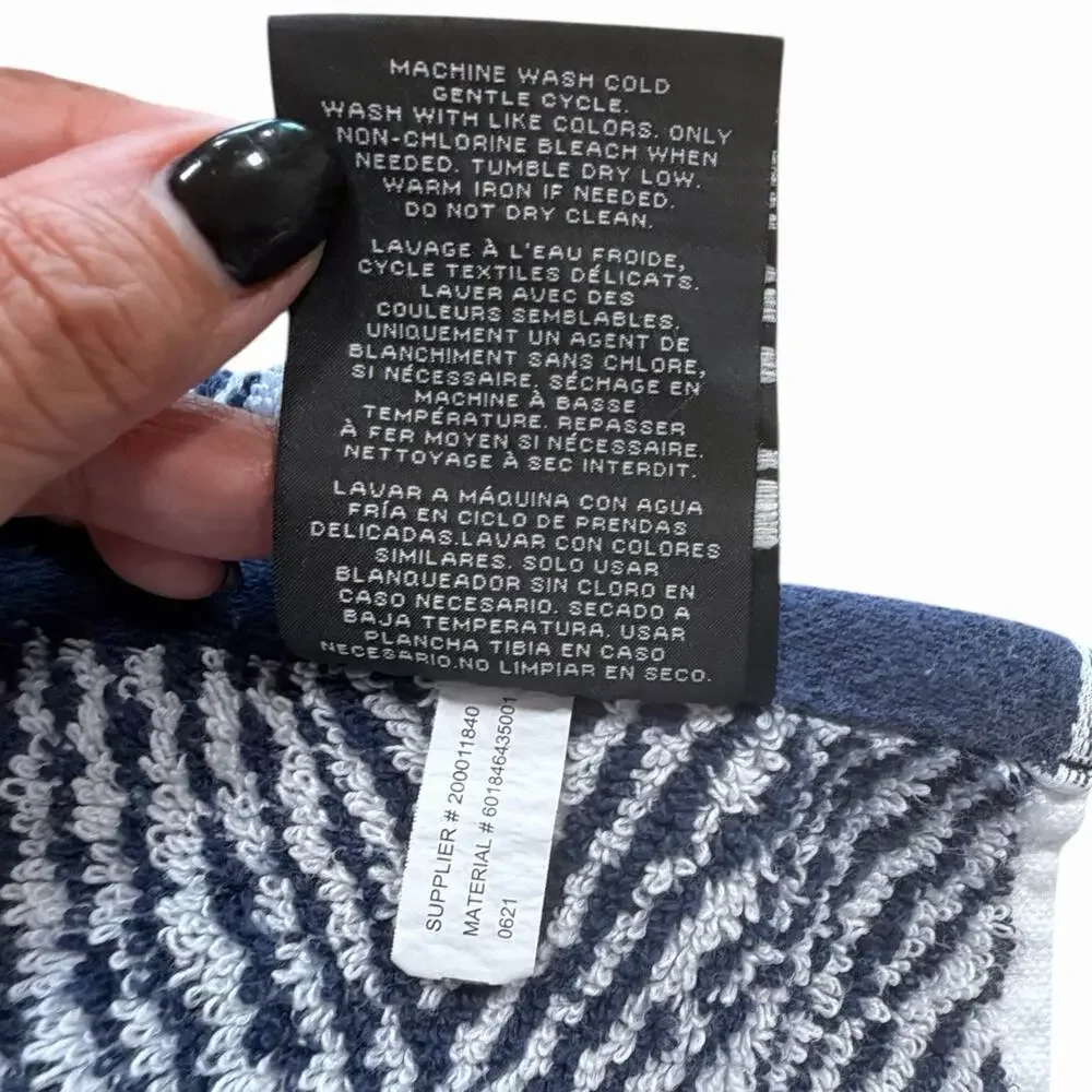 RALPH LAUREN SANDERS NAVY WHITE HERRINGBONE HAND TOWEL VERY GOOD PREOWNED